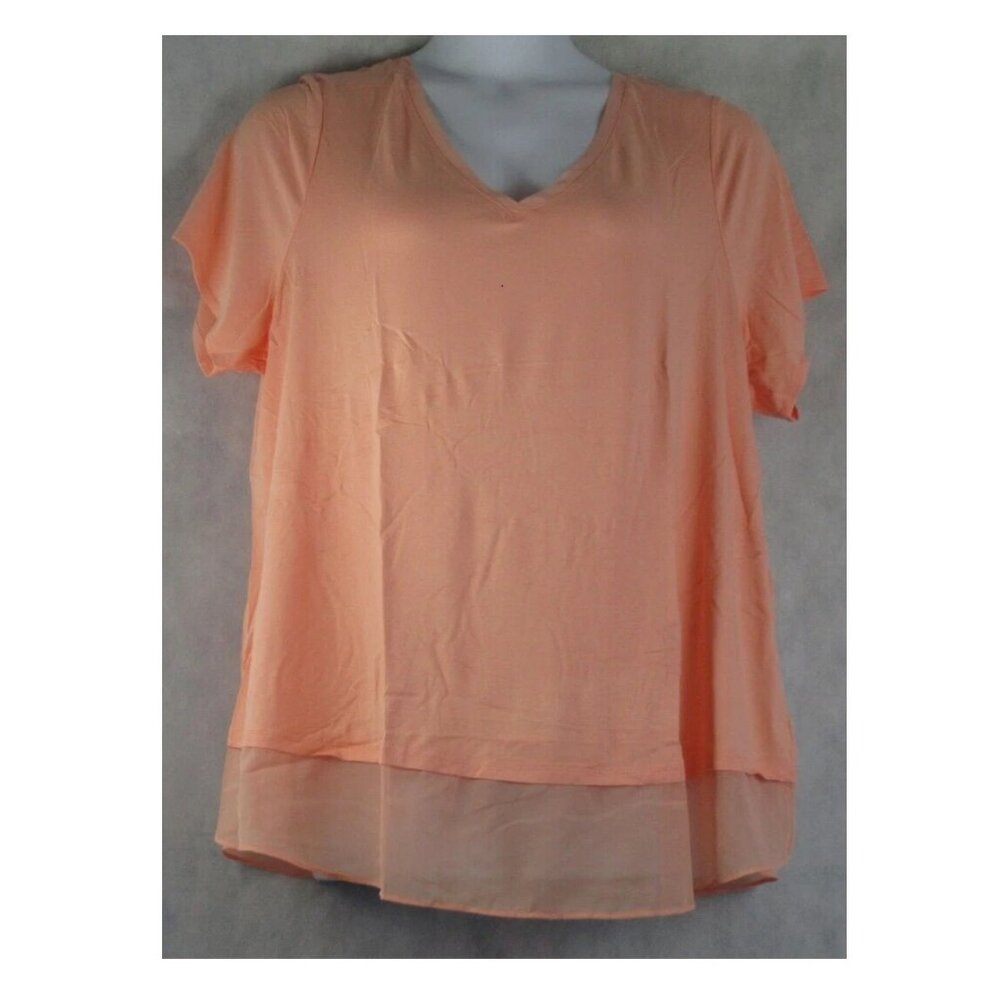 JM Collection Women's Plus Size Layered-Look V-Neck T-Shirt Top, Peach Pearl, 3X